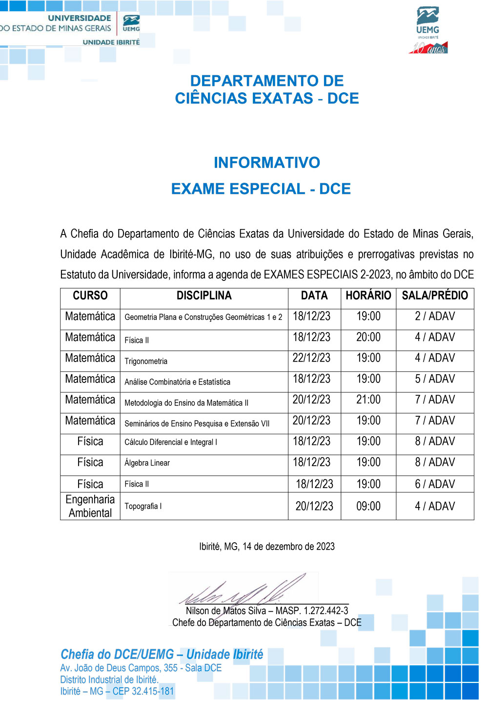 Informativo Exame Especial